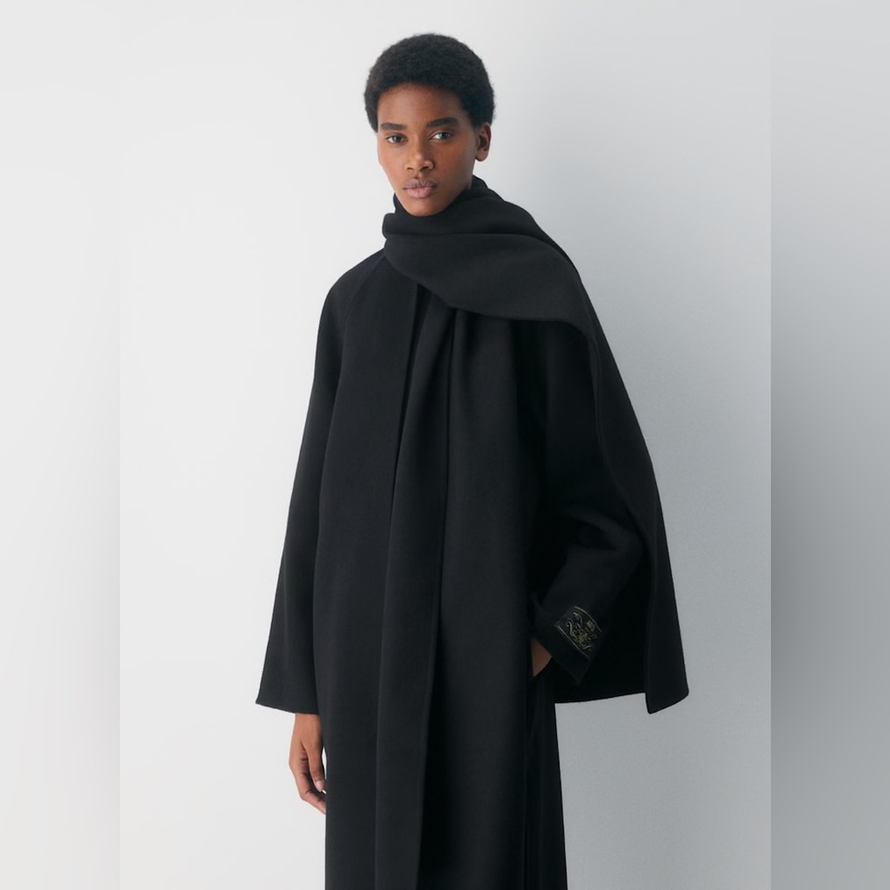 Aritzia Embrace Black Wool Scarf Coat - Picture 2 of 10
